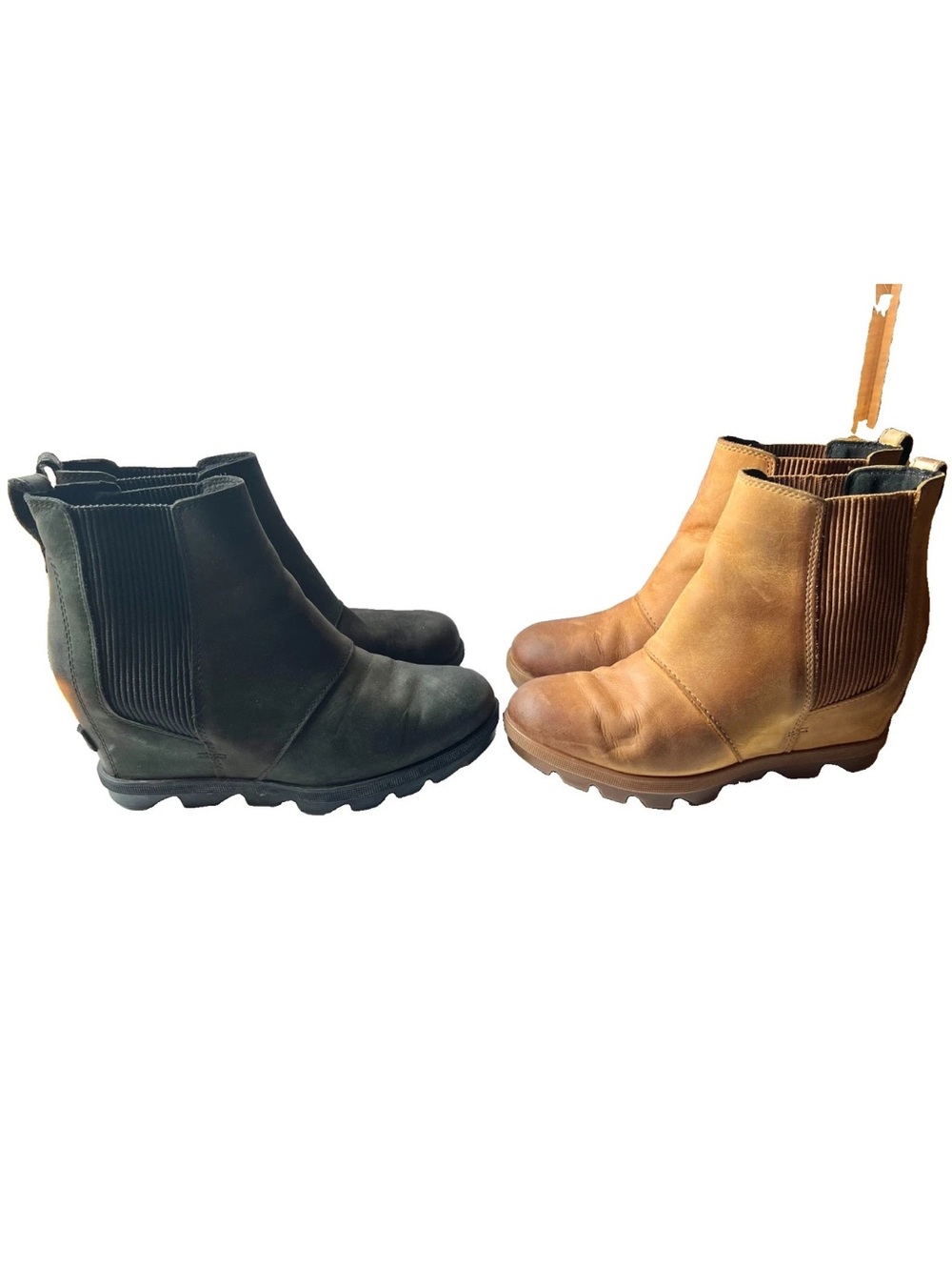 Sorel Joan Of Arctic Rhapsody Lot Black Camel Leather Chelsea Wedge Boots - 7.5